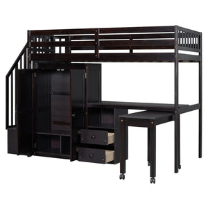 Loft Bed With Stairs, Bookshelf, Drawers, Desk & Wardrobe, Space Saving Multifunctional Furniture by Couch.com