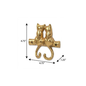 Two Hook 5" Gold Cast Iron Cats Wall Hooks
