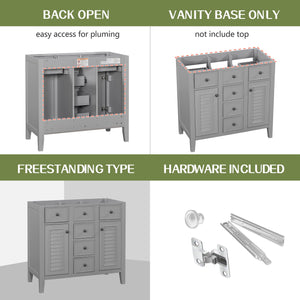 Bathroom Vanity Without Sink, Cabinet Base Only, Two Cabinets And Five Drawers, Solid Wood Frame - Gray by Couch.com