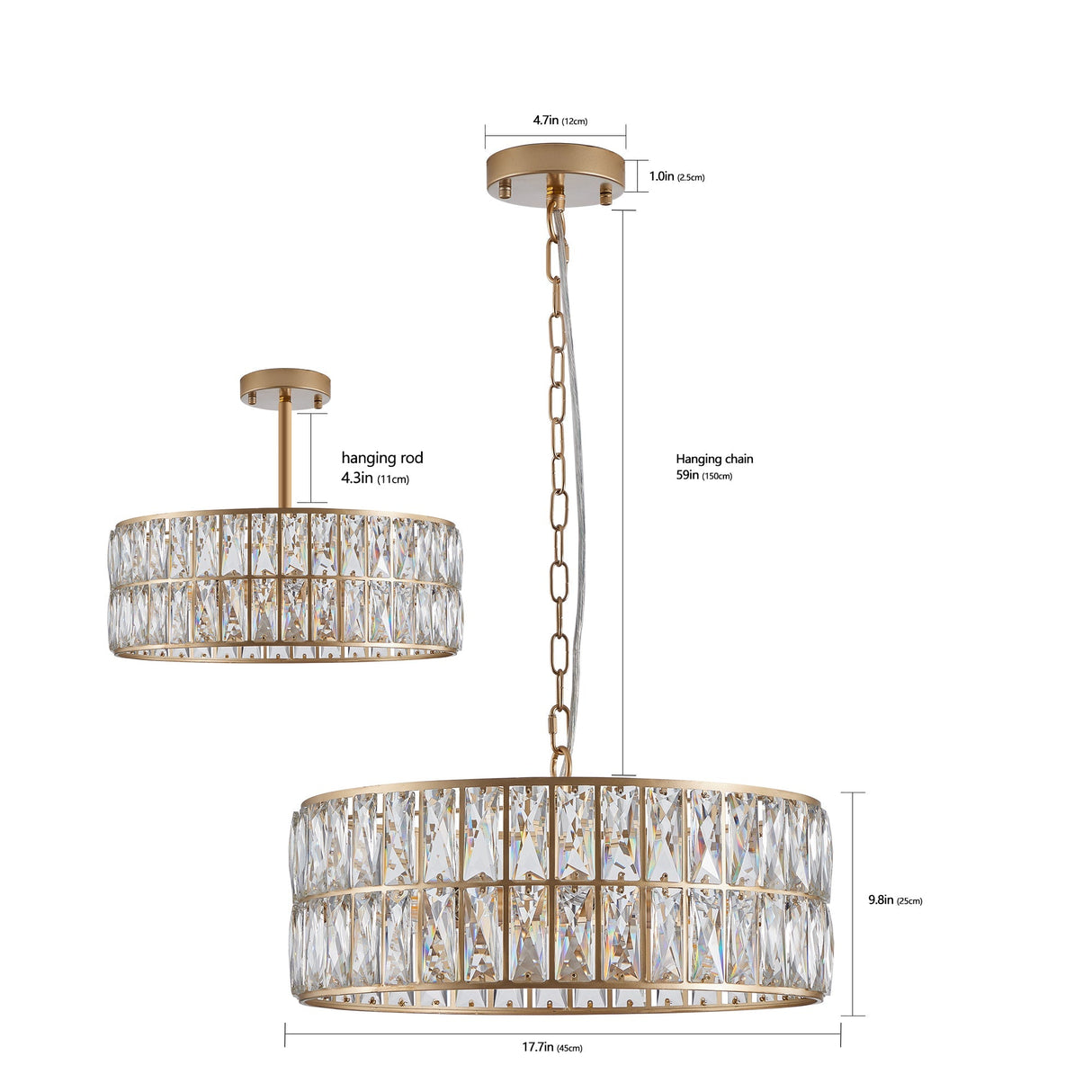 18' Golden Modern Crystal Drum Chandelier - 6-Light Pendant Lighting