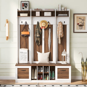 5 In 1 Entryway Bench With Coat Rack, 7 Sturdy Hooks, 2 Spacious Drawers And Adjustable Shelves by Couch.com