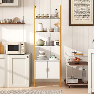 72.5 Inch Tall Bookshelf with Cabinet Anti-Tipping Kits and Metal Frame-White