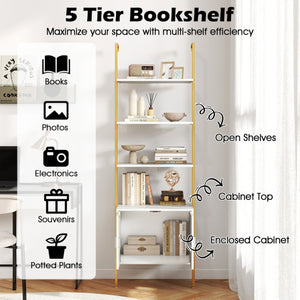 72.5 Inch Tall Bookshelf with Cabinet Anti-Tipping Kits and Metal Frame-White