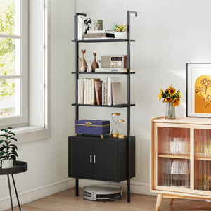 72.5 Inch Tall Bookshelf with Cabinet Anti-Tipping Kits and Metal Frame-Black