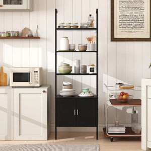 72.5 Inch Tall Bookshelf with Cabinet Anti-Tipping Kits and Metal Frame-Black