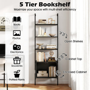 72.5 Inch Tall Bookshelf with Cabinet Anti-Tipping Kits and Metal Frame-Black