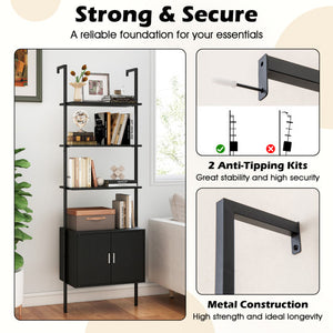 72.5 Inch Tall Bookshelf with Cabinet Anti-Tipping Kits and Metal Frame-Black
