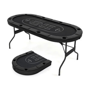 72 Inch Foldable Poker Table for 8 Players Portable Oval Card Board Game Table-Black