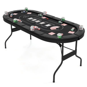 72 Inch Foldable Poker Table for 8 Players Portable Oval Card Board Game Table-Black
