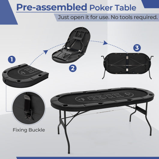 72 Inch Foldable Poker Table for 8 Players Portable Oval Card Board Game Table-Black