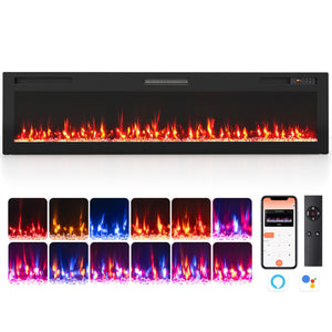 72 Inch Smart WiFi Electric Fireplace with Recessed and Wall Mounted