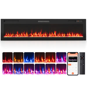 72 Inch Smart WiFi Electric Fireplace with Recessed and Wall Mounted