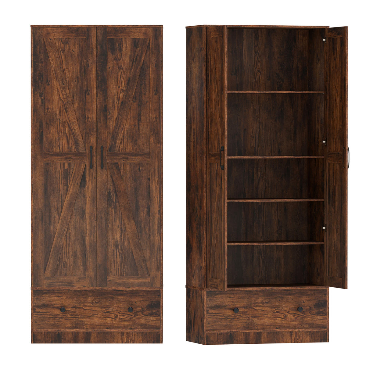 72 Inch Tall Kitchen Pantry Cabinet Farmhouse Wooden Cupboard with 2 Doors-Rustic Brown