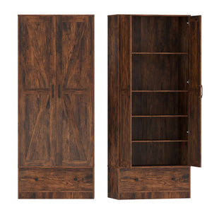 72 Inch Tall Kitchen Pantry Cabinet Farmhouse Wooden Cupboard with 2 Doors-Rustic Brown