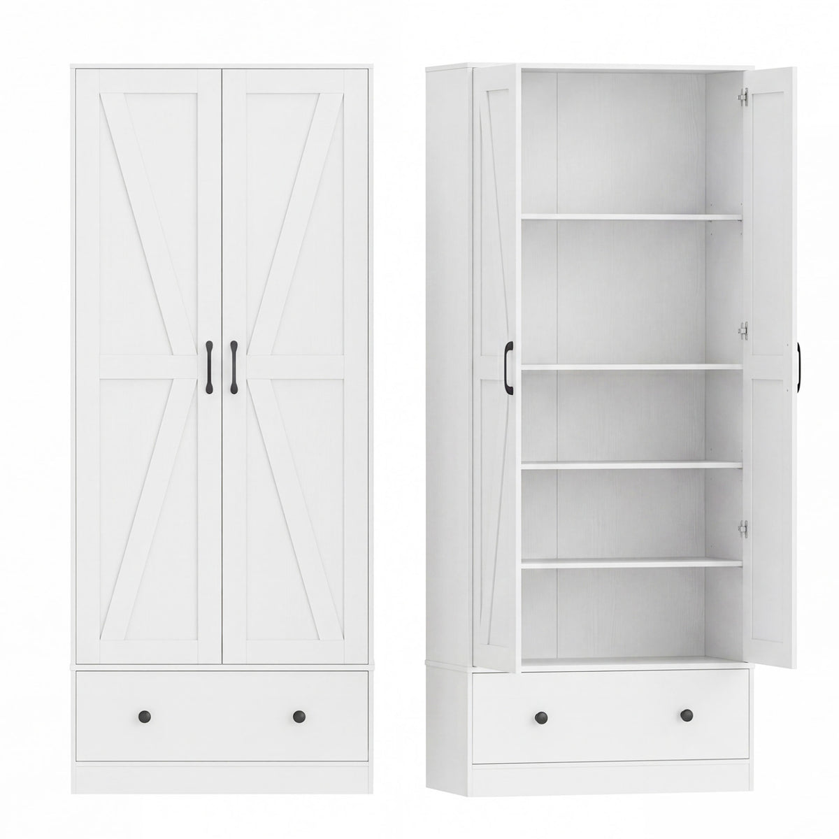72 Inch Tall Kitchen Pantry Cabinet Farmhouse Wooden Cupboard with 2 Doors-White