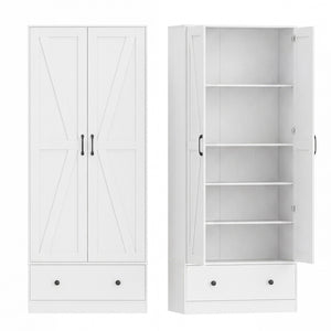 72 Inch Tall Kitchen Pantry Cabinet Farmhouse Wooden Cupboard with 2 Doors-White