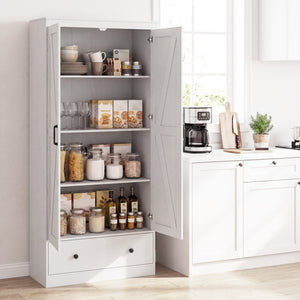 72 Inch Tall Kitchen Pantry Cabinet Farmhouse Wooden Cupboard with 2 Doors-White