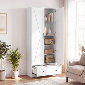 72 Inch Tall Kitchen Pantry Cabinet Farmhouse Wooden Cupboard with 2 Doors-White