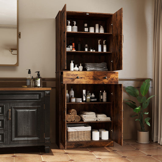 72 Inch Tall Modern Farmhouse Cupboard Cabinet with 4 Barn Doors-Coffee