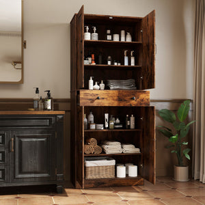 72 Inch Tall Modern Farmhouse Cupboard Cabinet with 4 Barn Doors-Coffee