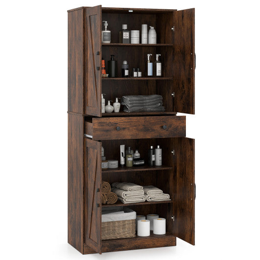 72 Inch Tall Modern Farmhouse Cupboard Cabinet with 4 Barn Doors-Coffee