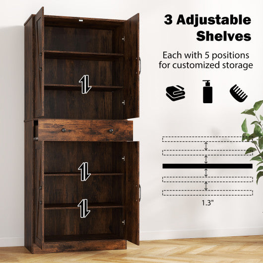 72 Inch Tall Modern Farmhouse Cupboard Cabinet with 4 Barn Doors-Coffee