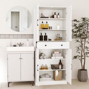 72 Inch Tall Modern Farmhouse Cupboard Cabinet with 4 Barn Doors-White