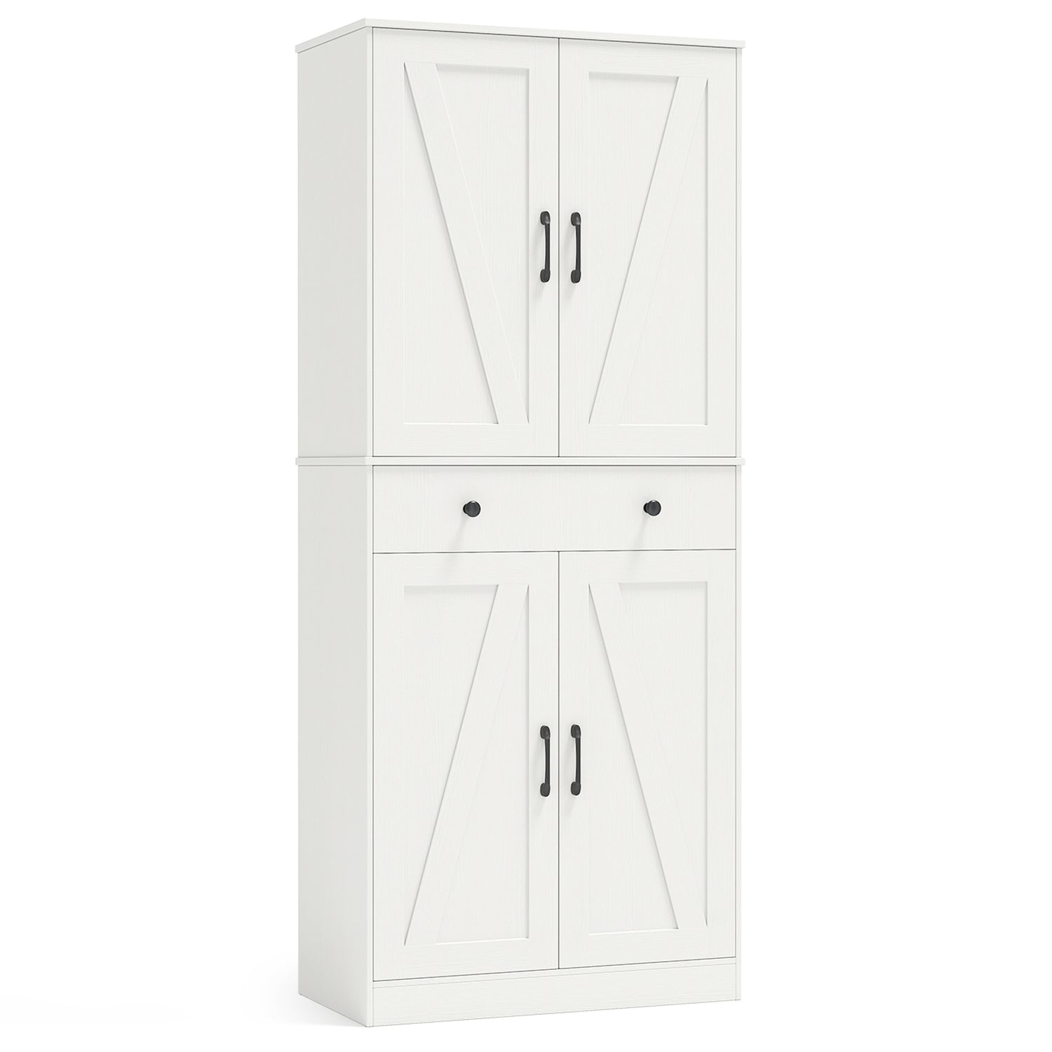 72 Inch Tall Modern Farmhouse Cupboard Cabinet with 4 Barn Doors-White