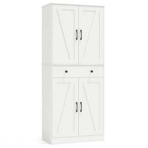 72 Inch Tall Modern Farmhouse Cupboard Cabinet with 4 Barn Doors-White