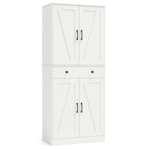 72 Inch Tall Modern Farmhouse Cupboard Cabinet with 4 Barn Doors-White
