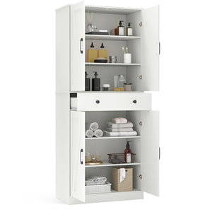 72 Inch Tall Modern Farmhouse Cupboard Cabinet with 4 Barn Doors-White