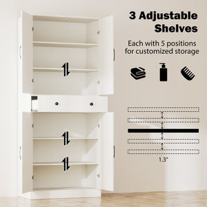 72 Inch Tall Modern Farmhouse Cupboard Cabinet with 4 Barn Doors-White