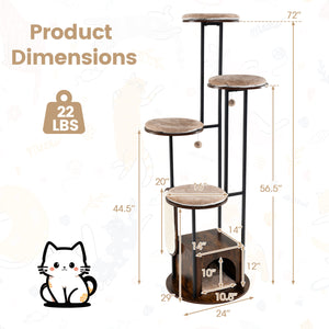 72-Inch Tall Multi-Level Cat Condo with Top Perch Platforms and Removable Washable Mats-Rustic Brown