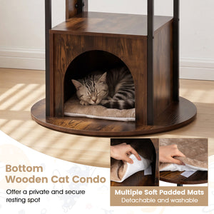 72-Inch Tall Multi-Level Cat Condo with Top Perch Platforms and Removable Washable Mats-Rustic Brown