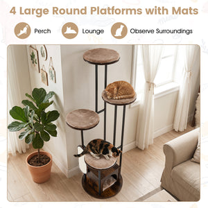 72-Inch Tall Multi-Level Cat Condo with Top Perch Platforms and Removable Washable Mats-Rustic Brown