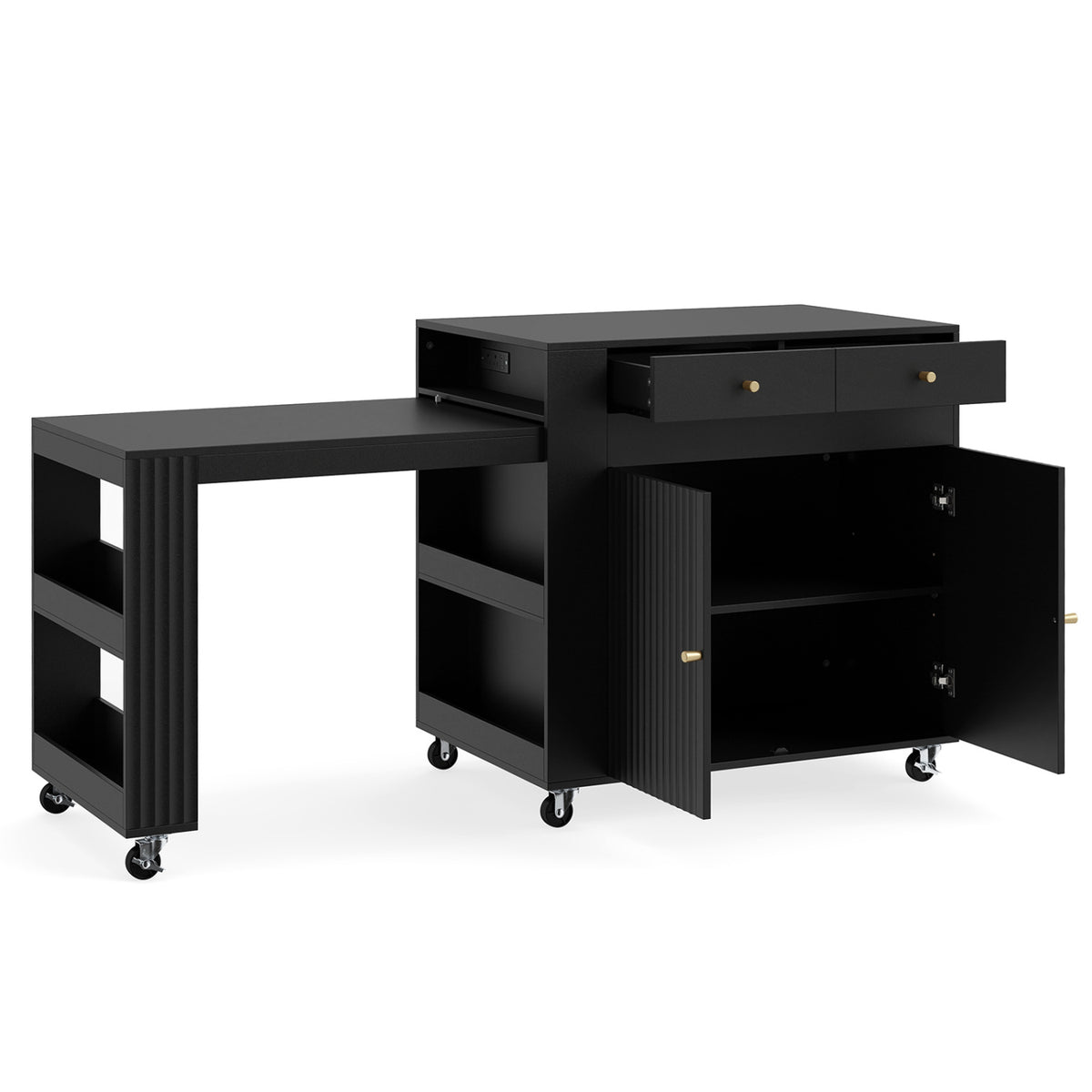 72" Kitchen Island with Extendable Dining Table and Power Outlet-Black