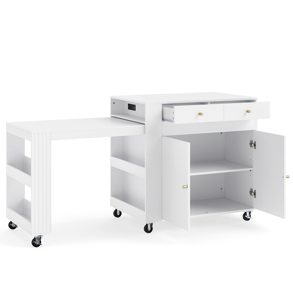 72" Kitchen Island with Extendable Dining Table and Power Outlet-White
