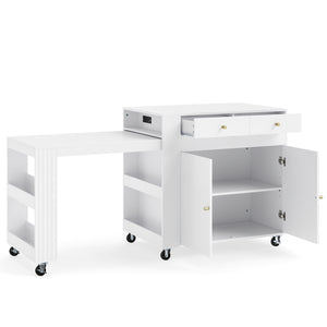 72" Kitchen Island with Extendable Dining Table and Power Outlet-White