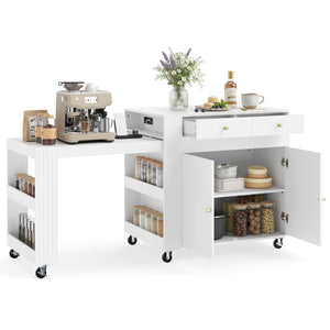72" Kitchen Island with Extendable Dining Table and Power Outlet-White