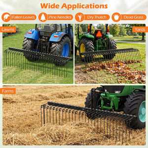72" Pine Straw Rake with 30 Metal Coil Tines for Grass-Black