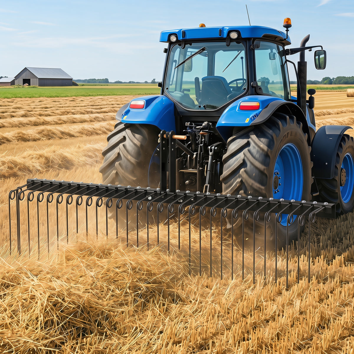 72" Pine Straw Rake with 30 Metal Coil Tines for Grass-Black