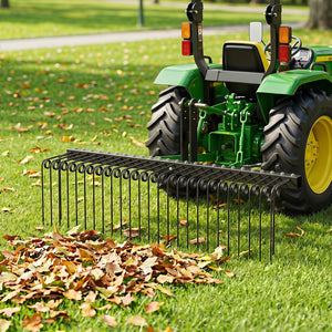 72" Pine Straw Rake with 30 Metal Coil Tines for Grass-Black