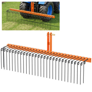 72" Pine Straw Rake with 30 Metal Coil Tines for Grass-Orange