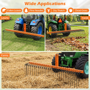 72" Pine Straw Rake with 30 Metal Coil Tines for Grass-Orange