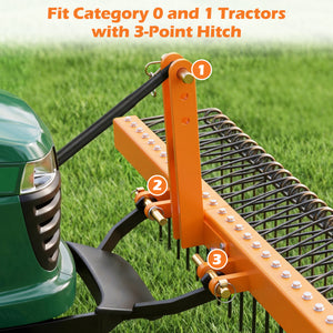 72" Pine Straw Rake with 30 Metal Coil Tines for Grass-Orange