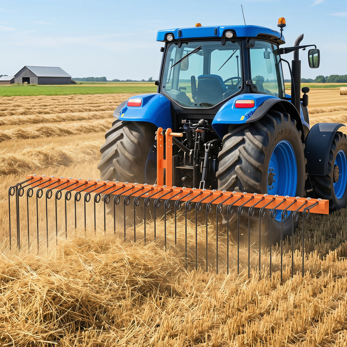 72" Pine Straw Rake with 30 Metal Coil Tines for Grass-Orange