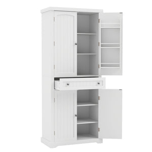72â€ Tall Kitchen Cabinet  Pantry Storage Cabinet with 4 Fluted Doors and 6 Door Shelves-White