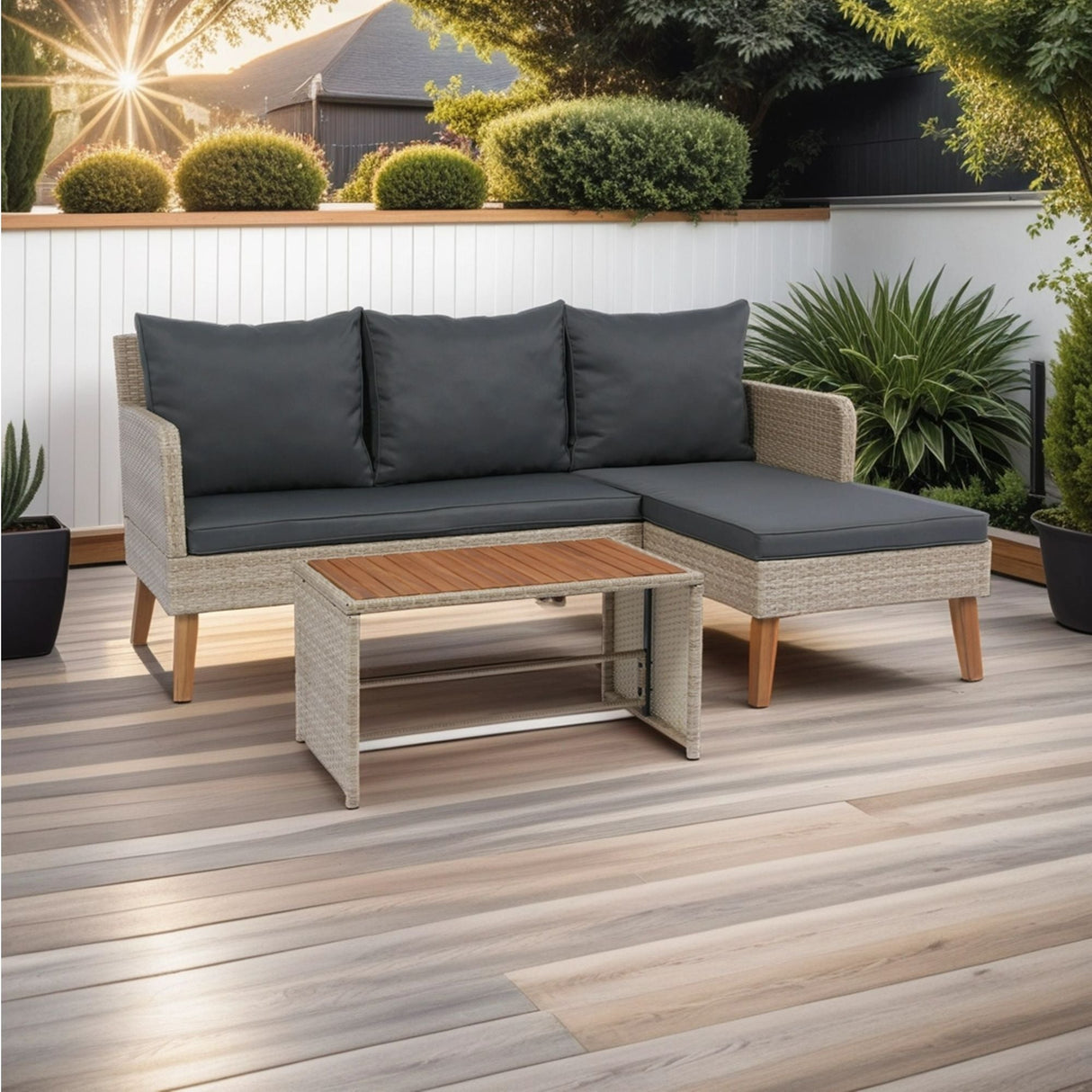 3 Piece Patio Sectional Wicker Rattan Outdoor Furniture Sofa Set Natural Wicker And Cushion - Yellow / Dark Gray by Couch.com