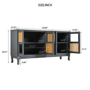 Retro Industrial 4 Door Sideboard With Large Storage, Rattan And Glass Doors by Couch.com