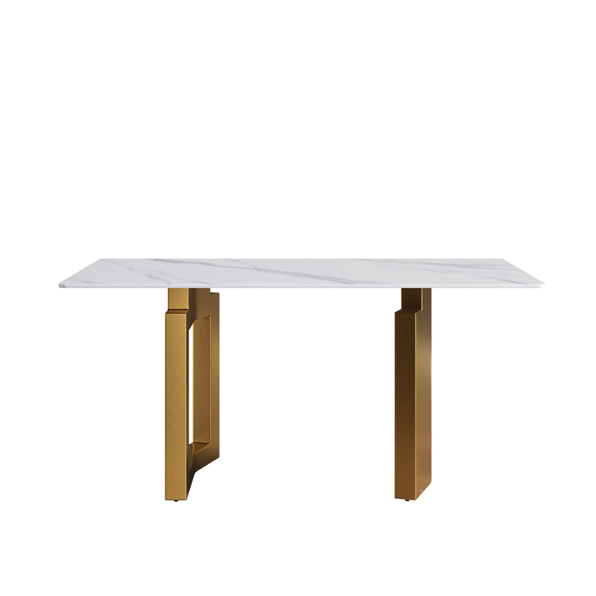 Modern Artificial Stone White Straight Edge Metal Leg Dining Table by Couch.com